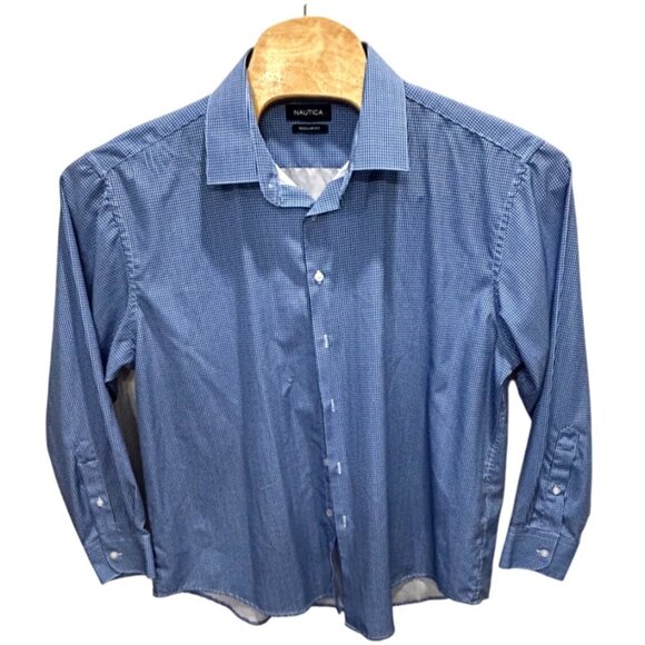 Nautica Mens Regular Fit Blue Checkered Dress Shirt Size XL - Picture 3 of 6